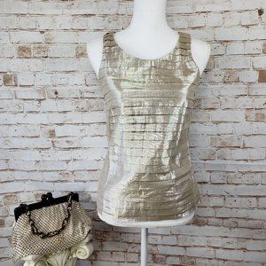 J Crew 0 Gold Metallic Pleated Strati Tank Top